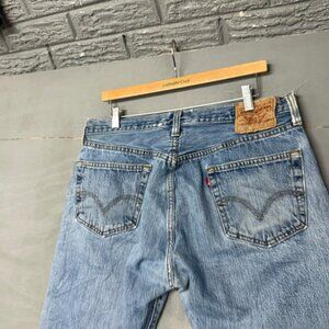 Levis 501 Original Straight Leg Jeans Mens 36x34 Light Wash Distressed Button